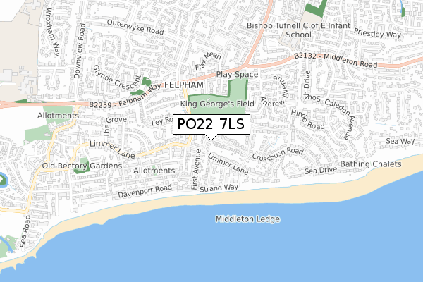 PO22 7LS map - small scale - OS Open Zoomstack (Ordnance Survey)