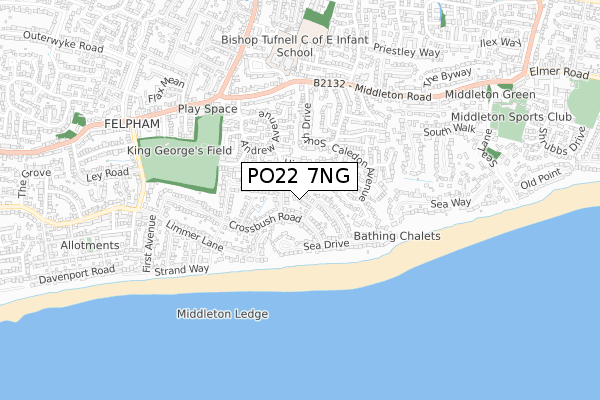 PO22 7NG map - small scale - OS Open Zoomstack (Ordnance Survey)