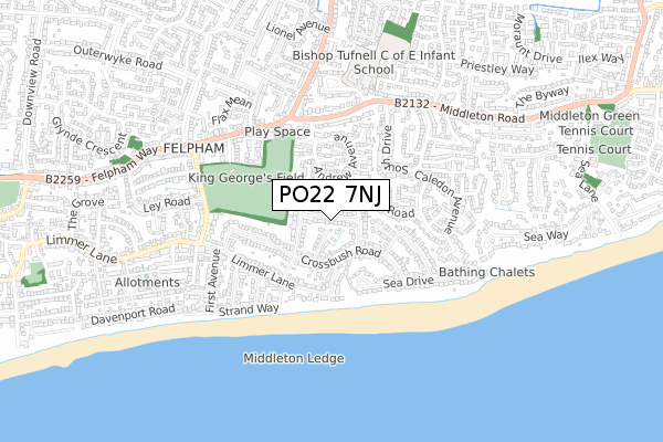 PO22 7NJ map - small scale - OS Open Zoomstack (Ordnance Survey)