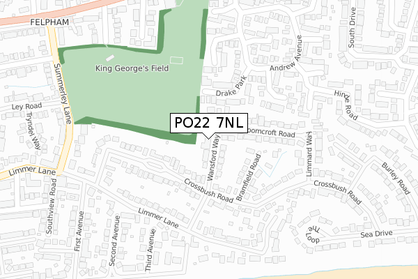 PO22 7NL map - large scale - OS Open Zoomstack (Ordnance Survey)