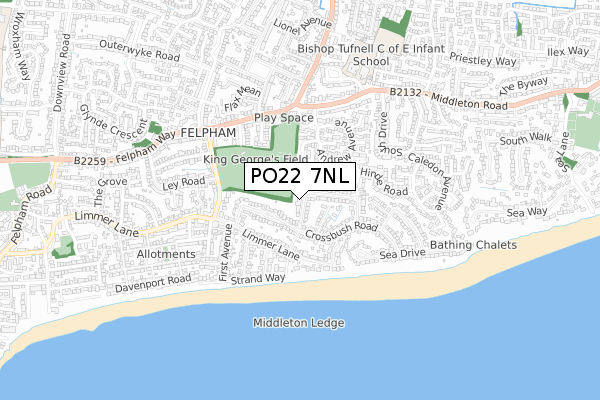 PO22 7NL map - small scale - OS Open Zoomstack (Ordnance Survey)