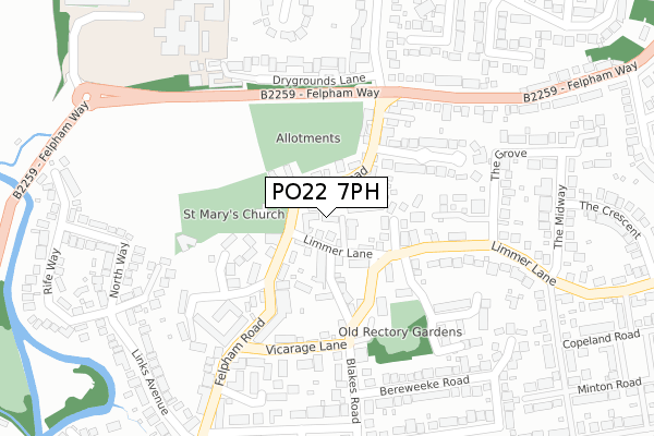 PO22 7PH map - large scale - OS Open Zoomstack (Ordnance Survey)