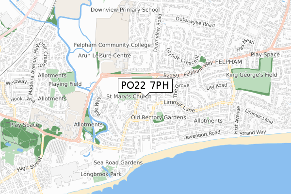 PO22 7PH map - small scale - OS Open Zoomstack (Ordnance Survey)