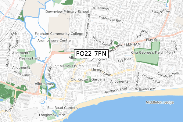 PO22 7PN map - small scale - OS Open Zoomstack (Ordnance Survey)