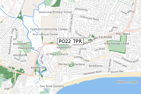 PO22 7PR map - small scale - OS Open Zoomstack (Ordnance Survey)