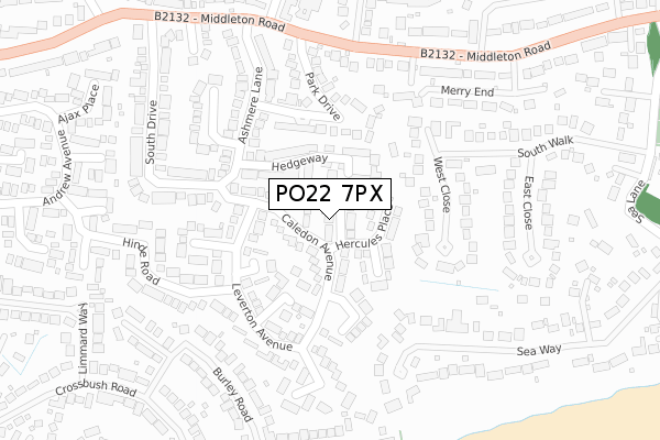 PO22 7PX map - large scale - OS Open Zoomstack (Ordnance Survey)