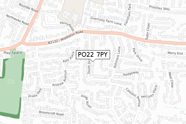 PO22 7PY map - large scale - OS Open Zoomstack (Ordnance Survey)