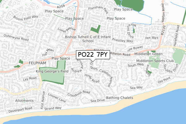 PO22 7PY map - small scale - OS Open Zoomstack (Ordnance Survey)