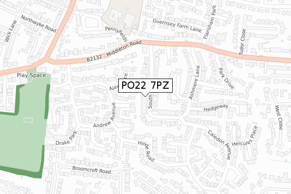 PO22 7PZ map - large scale - OS Open Zoomstack (Ordnance Survey)