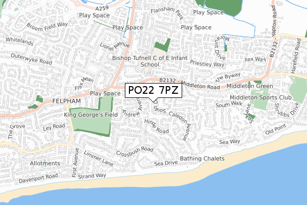 PO22 7PZ map - small scale - OS Open Zoomstack (Ordnance Survey)