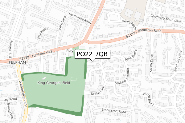 PO22 7QB map - large scale - OS Open Zoomstack (Ordnance Survey)