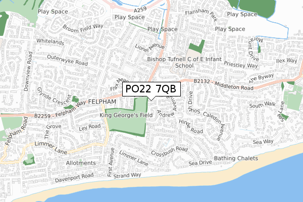 PO22 7QB map - small scale - OS Open Zoomstack (Ordnance Survey)