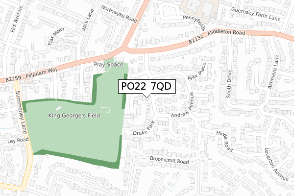 PO22 7QD map - large scale - OS Open Zoomstack (Ordnance Survey)