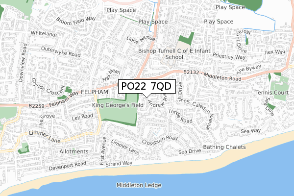 PO22 7QD map - small scale - OS Open Zoomstack (Ordnance Survey)