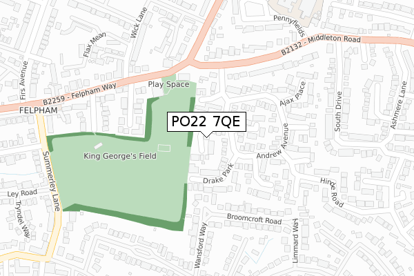 PO22 7QE map - large scale - OS Open Zoomstack (Ordnance Survey)