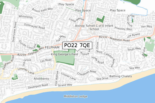 PO22 7QE map - small scale - OS Open Zoomstack (Ordnance Survey)