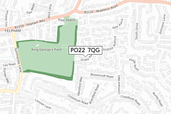 PO22 7QG map - large scale - OS Open Zoomstack (Ordnance Survey)