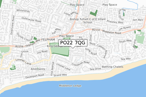 PO22 7QG map - small scale - OS Open Zoomstack (Ordnance Survey)