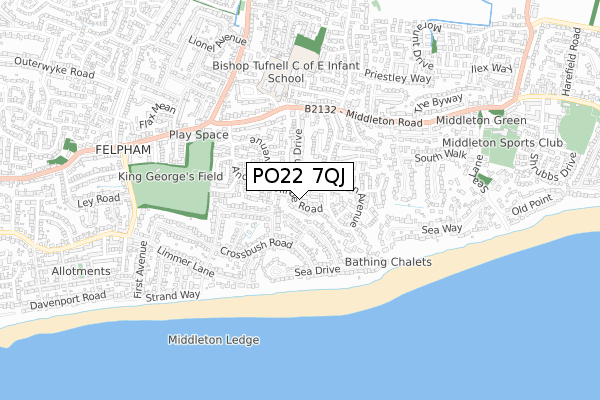 PO22 7QJ map - small scale - OS Open Zoomstack (Ordnance Survey)