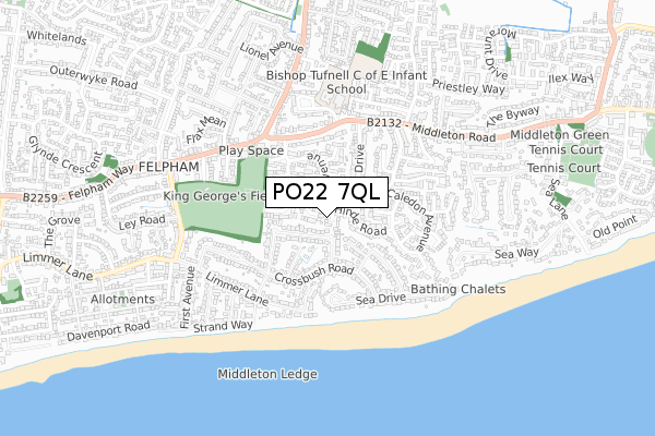 PO22 7QL map - small scale - OS Open Zoomstack (Ordnance Survey)