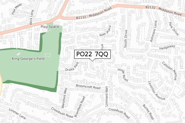 PO22 7QQ map - large scale - OS Open Zoomstack (Ordnance Survey)