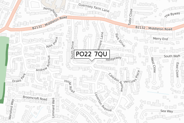 PO22 7QU map - large scale - OS Open Zoomstack (Ordnance Survey)