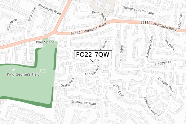 PO22 7QW map - large scale - OS Open Zoomstack (Ordnance Survey)