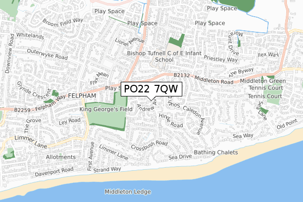 PO22 7QW map - small scale - OS Open Zoomstack (Ordnance Survey)