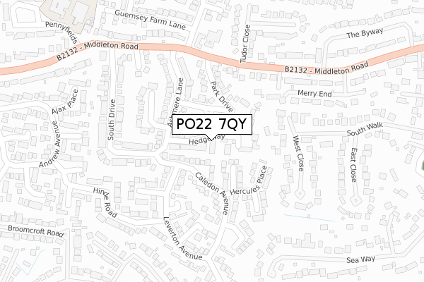 PO22 7QY map - large scale - OS Open Zoomstack (Ordnance Survey)