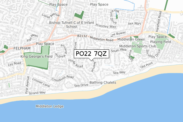 PO22 7QZ map - small scale - OS Open Zoomstack (Ordnance Survey)