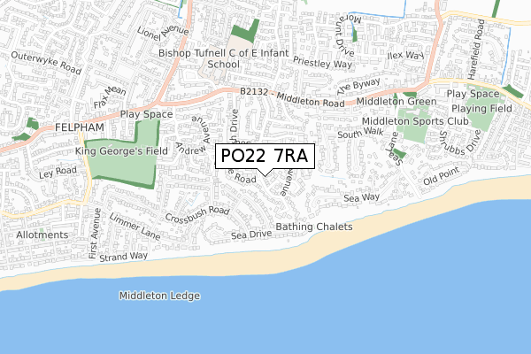 PO22 7RA map - small scale - OS Open Zoomstack (Ordnance Survey)