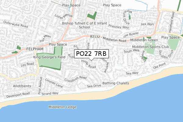 PO22 7RB map - small scale - OS Open Zoomstack (Ordnance Survey)