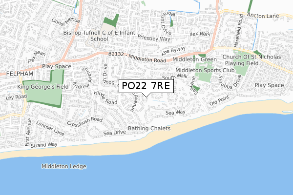 PO22 7RE map - small scale - OS Open Zoomstack (Ordnance Survey)