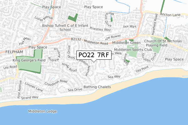 PO22 7RF map - small scale - OS Open Zoomstack (Ordnance Survey)