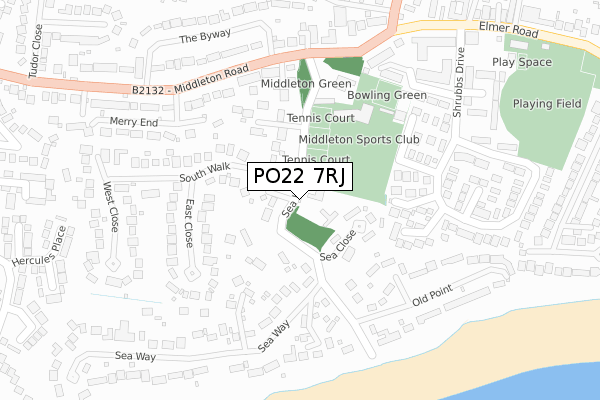 PO22 7RJ map - large scale - OS Open Zoomstack (Ordnance Survey)