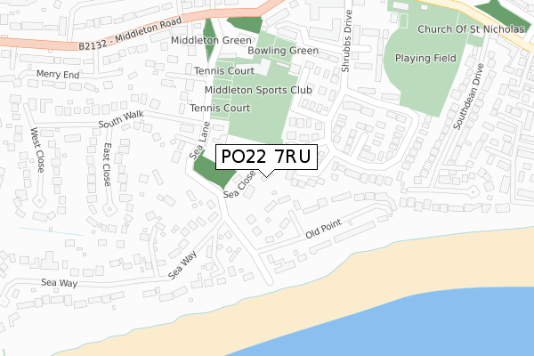 PO22 7RU map - large scale - OS Open Zoomstack (Ordnance Survey)