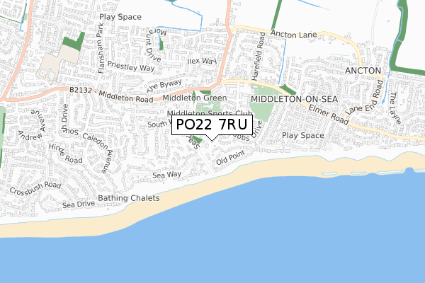 PO22 7RU map - small scale - OS Open Zoomstack (Ordnance Survey)