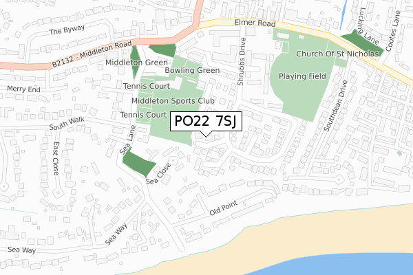 PO22 7SJ map - large scale - OS Open Zoomstack (Ordnance Survey)