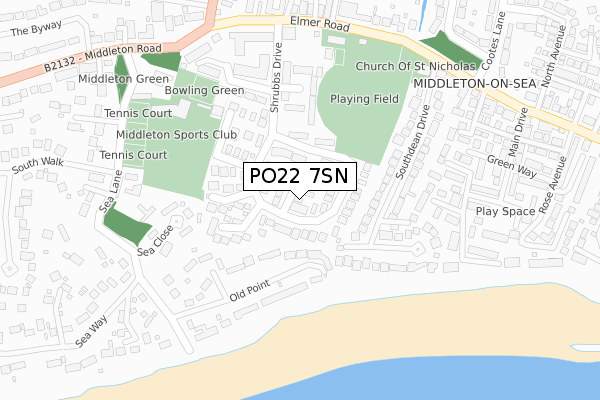 PO22 7SN map - large scale - OS Open Zoomstack (Ordnance Survey)