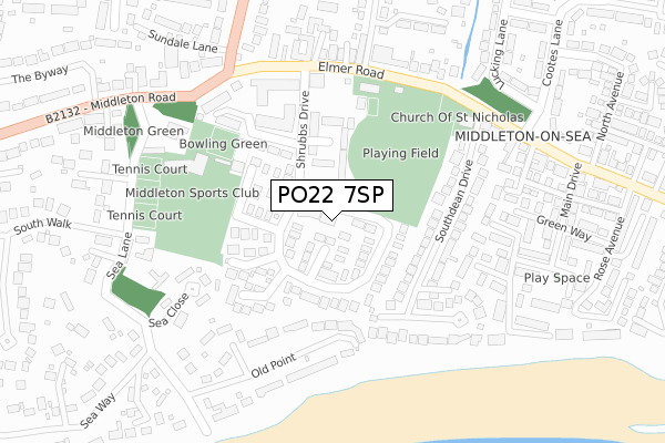 PO22 7SP map - large scale - OS Open Zoomstack (Ordnance Survey)