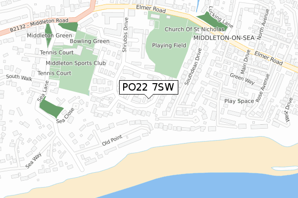 PO22 7SW map - large scale - OS Open Zoomstack (Ordnance Survey)