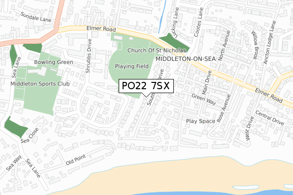 PO22 7SX map - large scale - OS Open Zoomstack (Ordnance Survey)