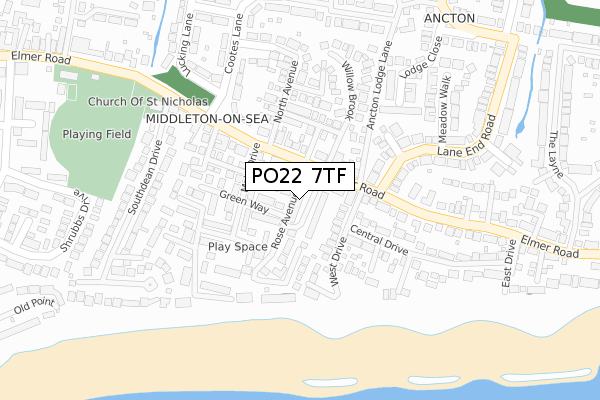 PO22 7TF map - large scale - OS Open Zoomstack (Ordnance Survey)