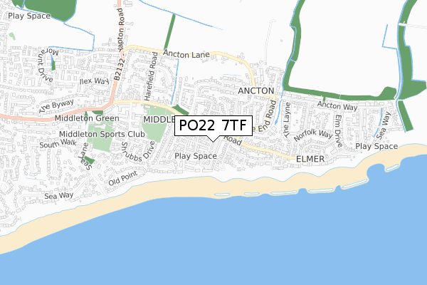 PO22 7TF map - small scale - OS Open Zoomstack (Ordnance Survey)