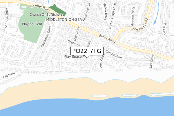 PO22 7TG map - large scale - OS Open Zoomstack (Ordnance Survey)