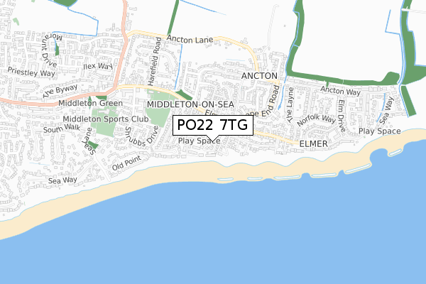 PO22 7TG map - small scale - OS Open Zoomstack (Ordnance Survey)