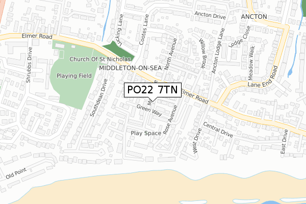 PO22 7TN map - large scale - OS Open Zoomstack (Ordnance Survey)