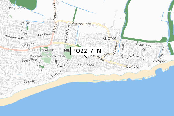 PO22 7TN map - small scale - OS Open Zoomstack (Ordnance Survey)