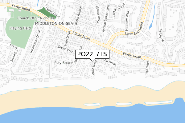 PO22 7TS map - large scale - OS Open Zoomstack (Ordnance Survey)