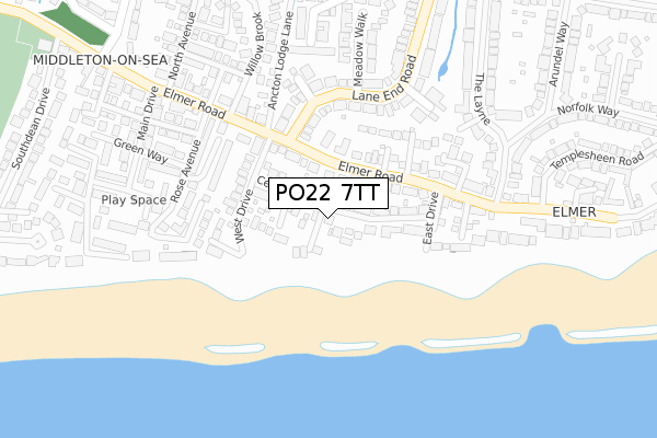 PO22 7TT map - large scale - OS Open Zoomstack (Ordnance Survey)